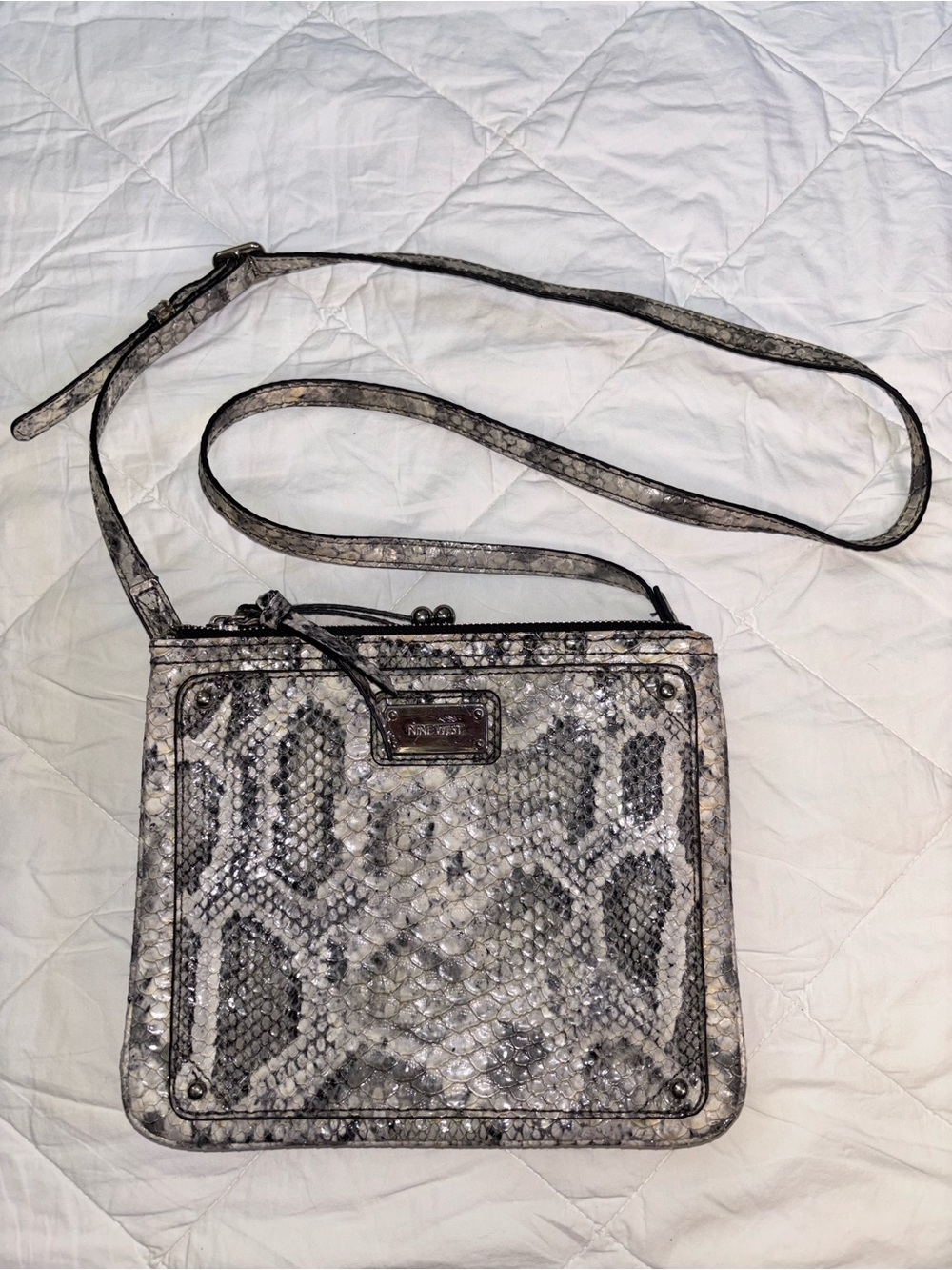 Nine West Gray Snake-Print Crossbody Bag